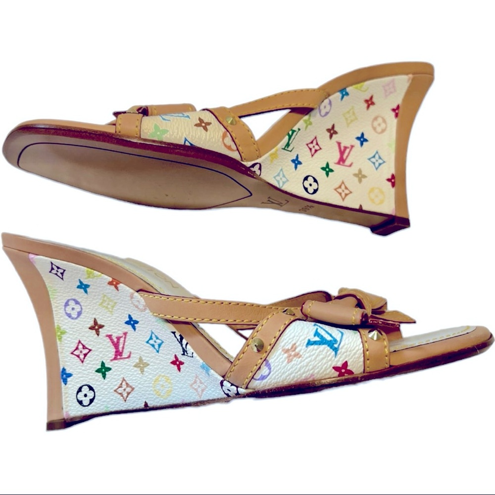 💛🩷🤍💜💙 LV Murakami White Multicolor Wedge Mules